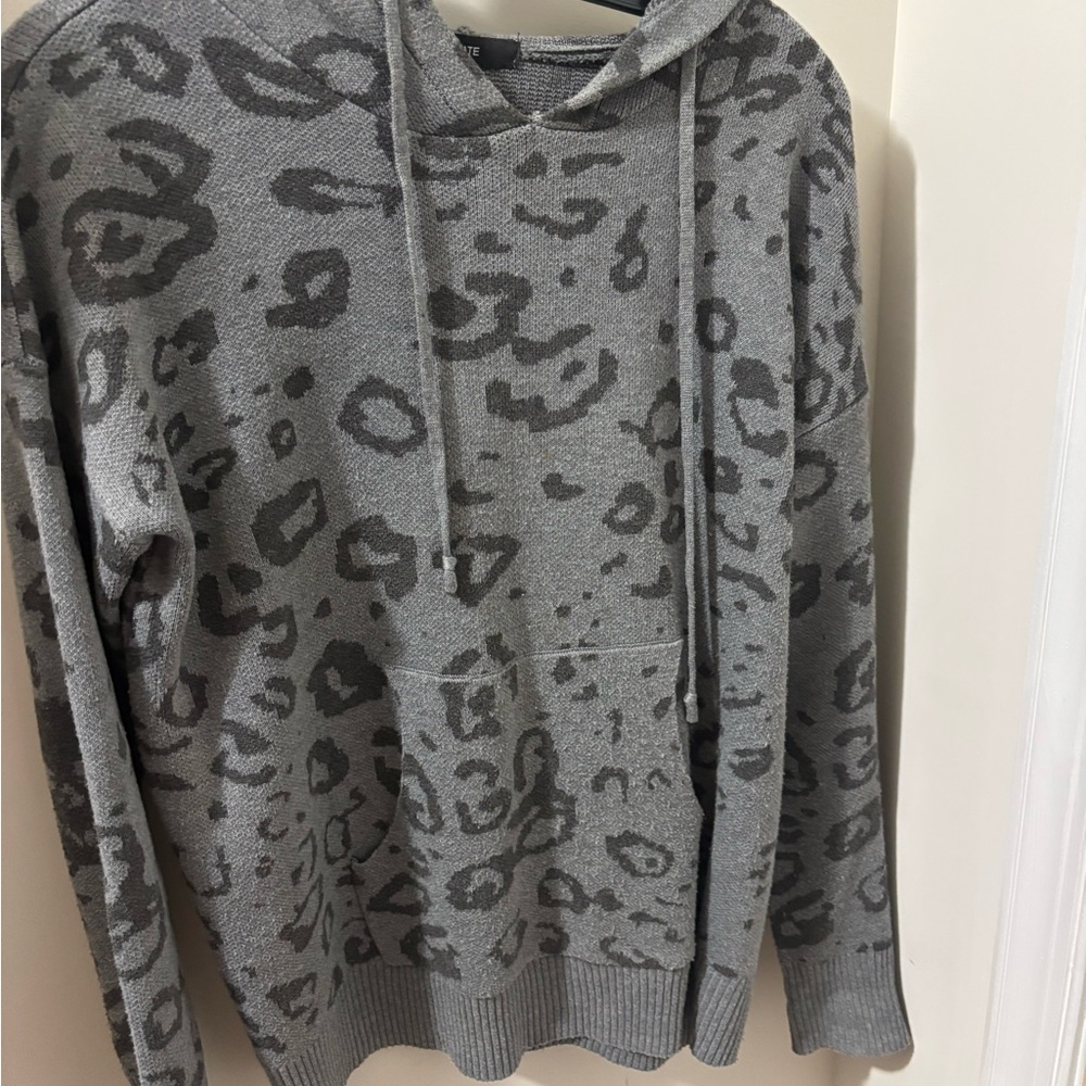 Women’s Fate Gray Leopard Print sweater/ pullover with hood